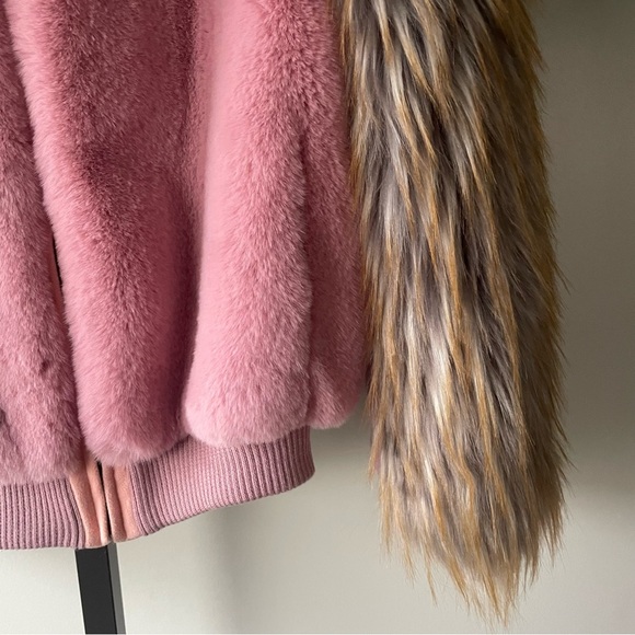 Shaci Faux Fox Fur Pink Bomber Jacket Teddy Coat Mob Wife Size Large - Picture 5 of 13